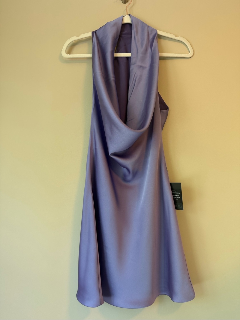 NWT Norma Kamali Halter Drape Mini Dress Lilac Crepe Satin Cowl Neck M Thread - Picture 4 of 6